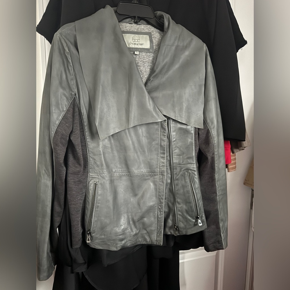 Bod Christensen Gray mixed media  thin leather Jacket